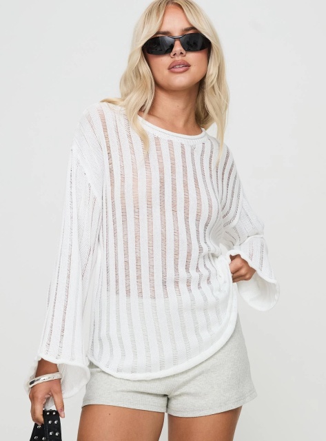 Jubaodi Custom Women’s Oversized Striped Knit Sweater in White – OEM/ODM Wholesale & Custom Apparel Manufacturing