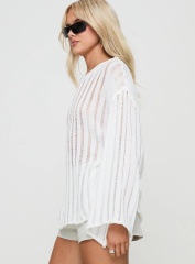 Jubaodi Custom Women’s Oversized Striped Knit Sweater in White – OEM/ODM Wholesale & Custom Apparel Manufacturing