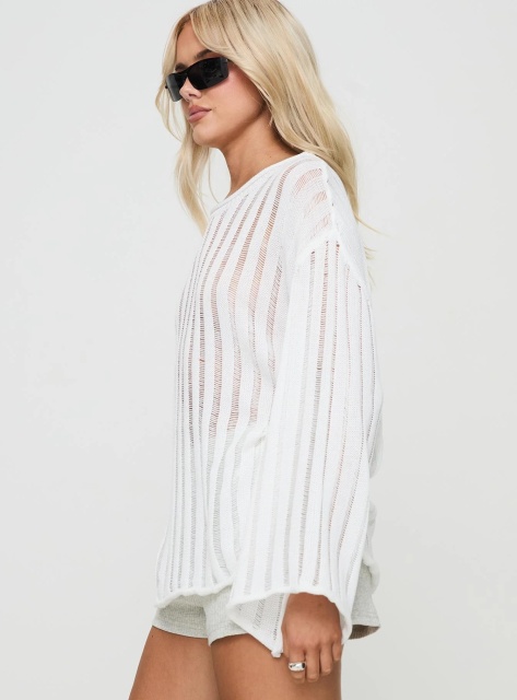 Jubaodi Custom Women’s Oversized Striped Knit Sweater in White – OEM/ODM Wholesale & Custom Apparel Manufacturing