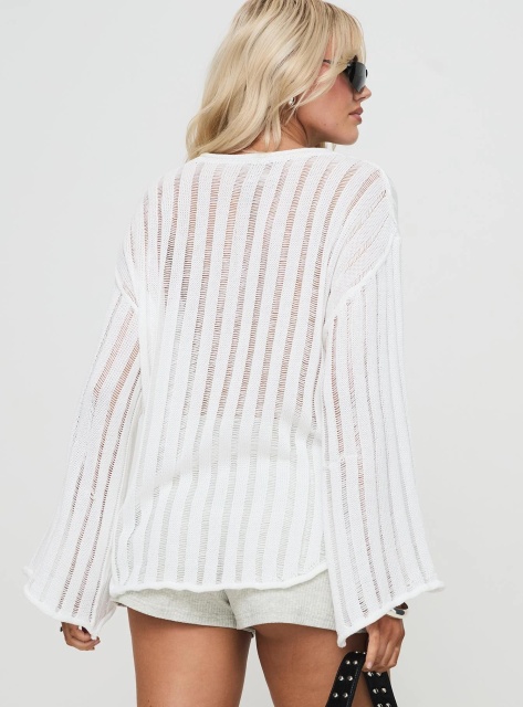 Jubaodi Custom Women’s Oversized Striped Knit Sweater in White – OEM/ODM Wholesale & Custom Apparel Manufacturing