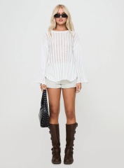 Jubaodi Custom Women’s Oversized Striped Knit Sweater in White – OEM/ODM Wholesale & Custom Apparel Manufacturing