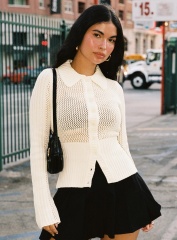 Jubaodi Custom Women’s Collared Button-Down Knit Cardigan in Cream – Wholesale & OEM/ODM Manufacturing Services