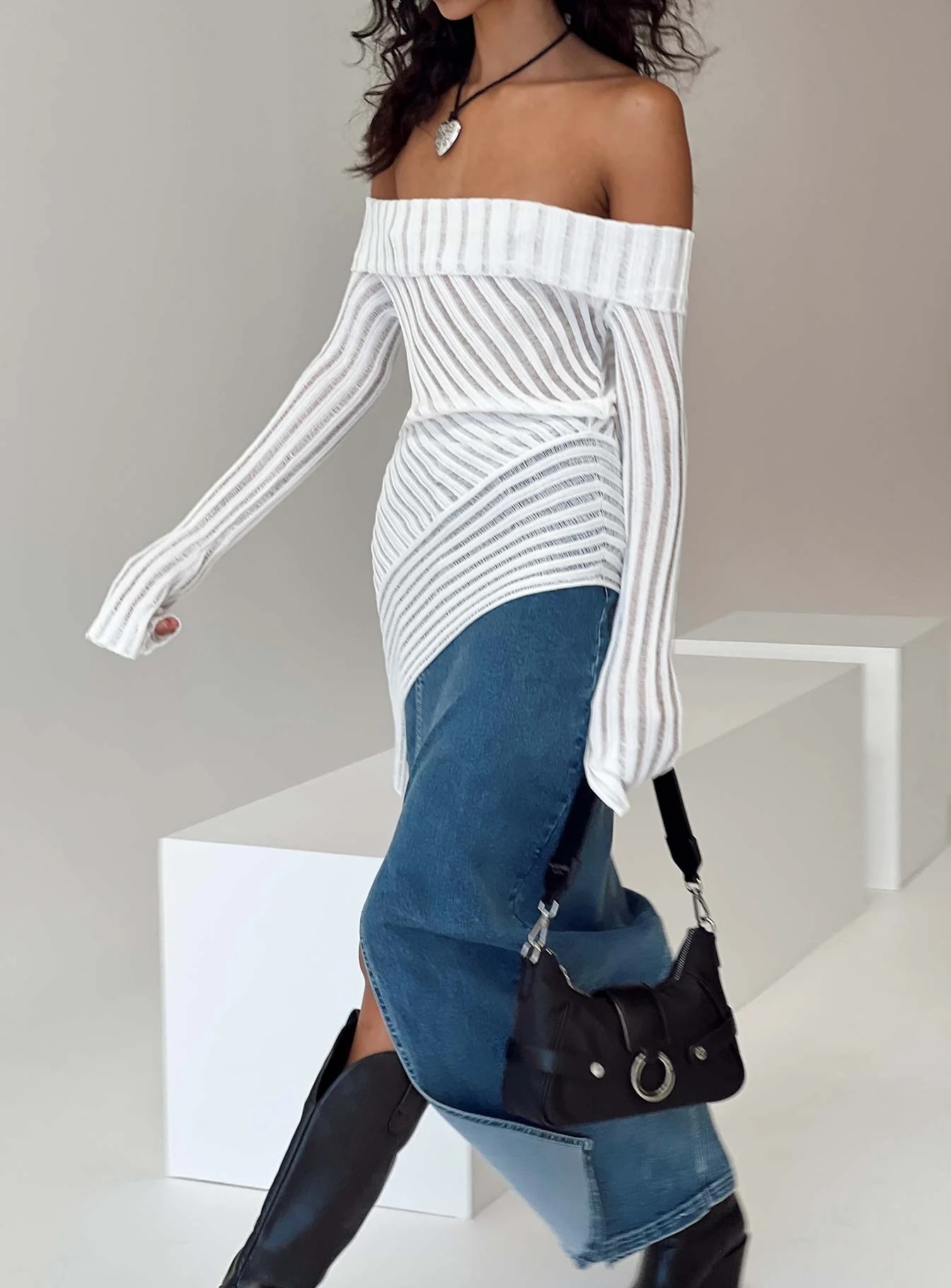 Jubaodi Custom Women’s Off-Shoulder Striped Mesh Top - Personalized Wholesale & OEM/ODM Services