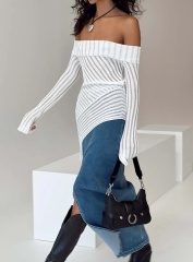 Jubaodi Custom Women’s Off-Shoulder Striped Mesh Top - Personalized Wholesale & OEM/ODM Services