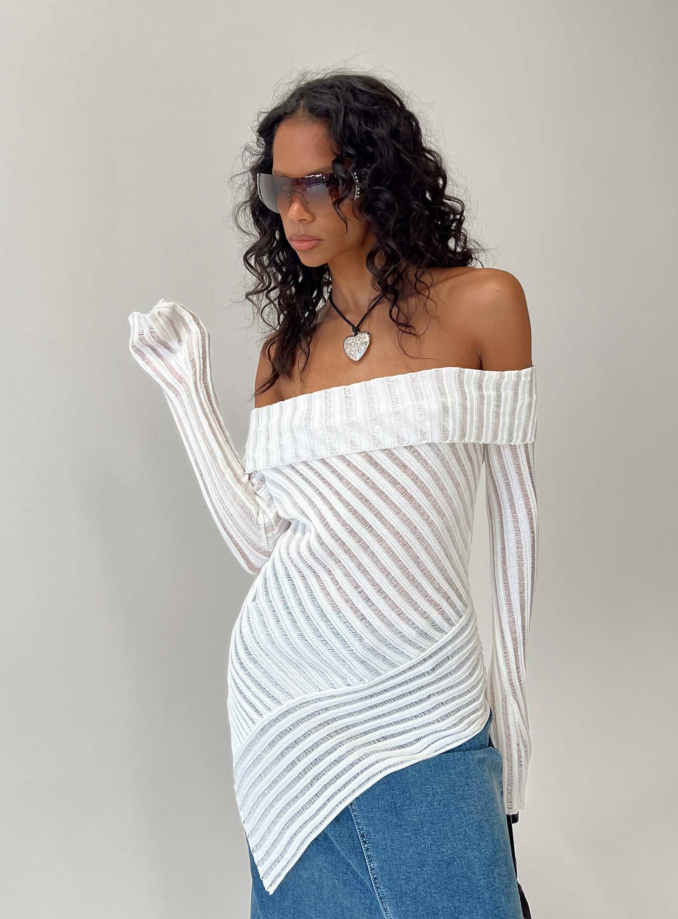 Jubaodi Custom Women’s Off-Shoulder Striped Mesh Top - Personalized Wholesale & OEM/ODM Services