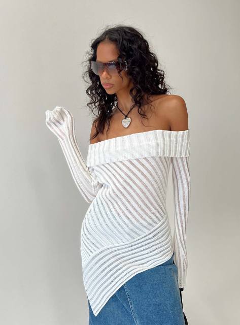 Jubaodi Custom Women’s Off-Shoulder Striped Mesh Top - Personalized Wholesale & OEM/ODM Services