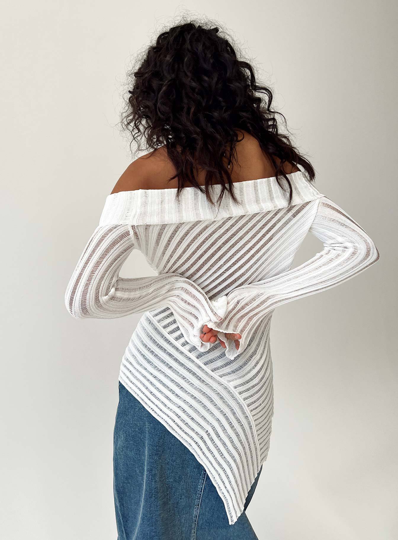 Jubaodi Custom Women’s Off-Shoulder Striped Mesh Top - Personalized Wholesale & OEM/ODM Services