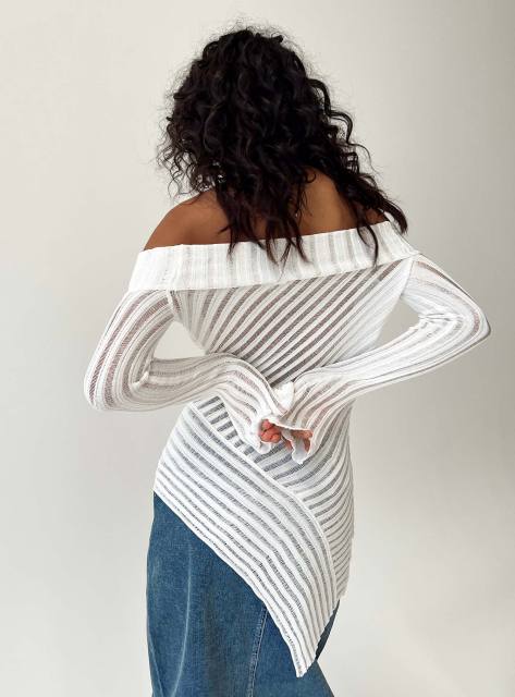 Jubaodi Custom Women’s Off-Shoulder Striped Mesh Top - Personalized Wholesale & OEM/ODM Services