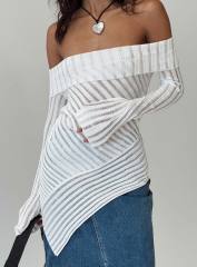 Jubaodi Custom Women’s Off-Shoulder Striped Mesh Top - Personalized Wholesale & OEM/ODM Services