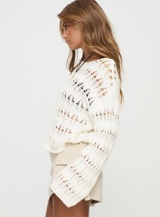 Jubaodi Custom Women’s White Open-Knit Long Sleeve Sweater - Wholesale & OEM/ODM Manufacturing