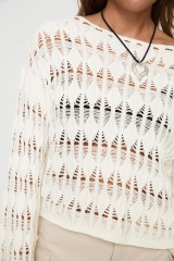 Jubaodi Custom Women’s White Open-Knit Long Sleeve Sweater - Wholesale & OEM/ODM Manufacturing