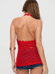 Jubaodi Custom Women’s Red Crochet Halter Top - Wholesale & OEM/ODM Services Available