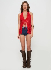 Jubaodi Custom Women’s Red Crochet Halter Top - Wholesale & OEM/ODM Services Available