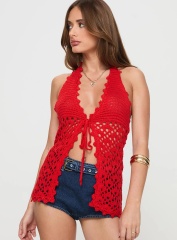 Jubaodi Custom Women’s Red Crochet Halter Top - Wholesale & OEM/ODM Services Available