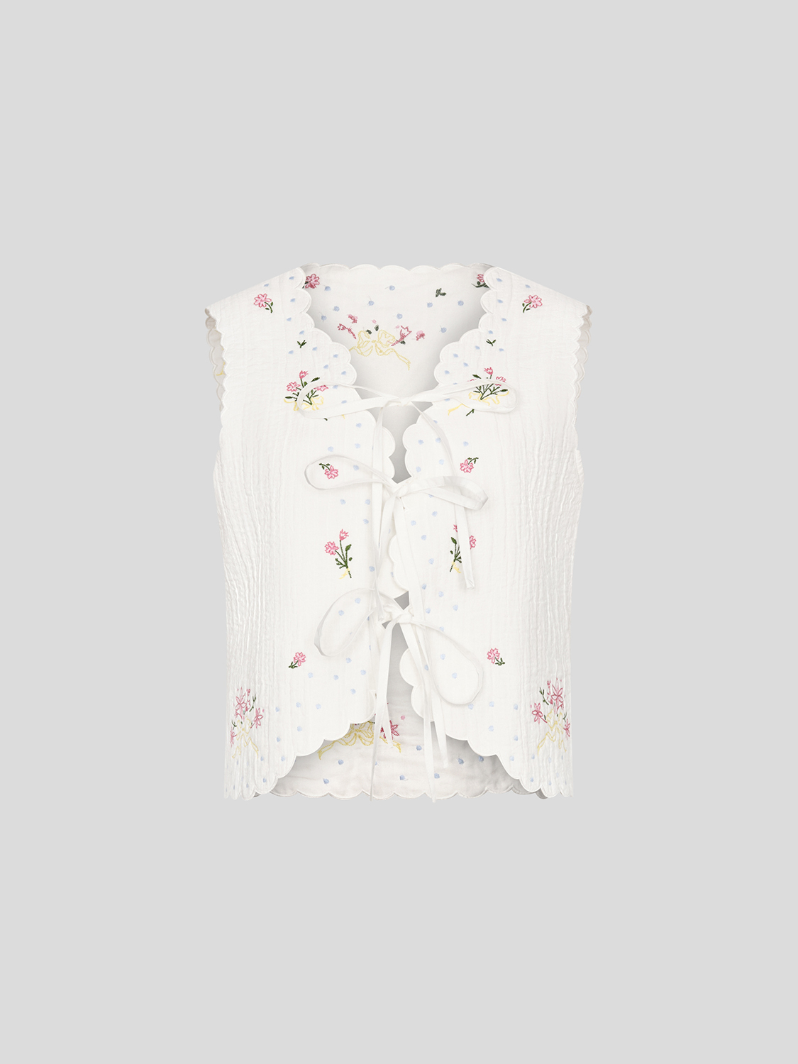 Customize Floral Embroidered Lace-Up Vest – Wholesale Customizable Vest for Retailers