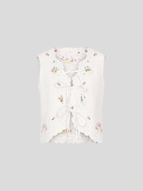 Customize Floral Embroidered Lace-Up Vest – Wholesale Customizable Vest for Retailers