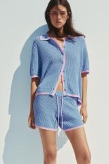 ODM Women's Striped Knit Cardigan and Drawstring Shorts Set – Customizable Lounge Set for Retailers