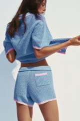 ODM Women's Striped Knit Cardigan and Drawstring Shorts Set – Customizable Lounge Set for Retailers