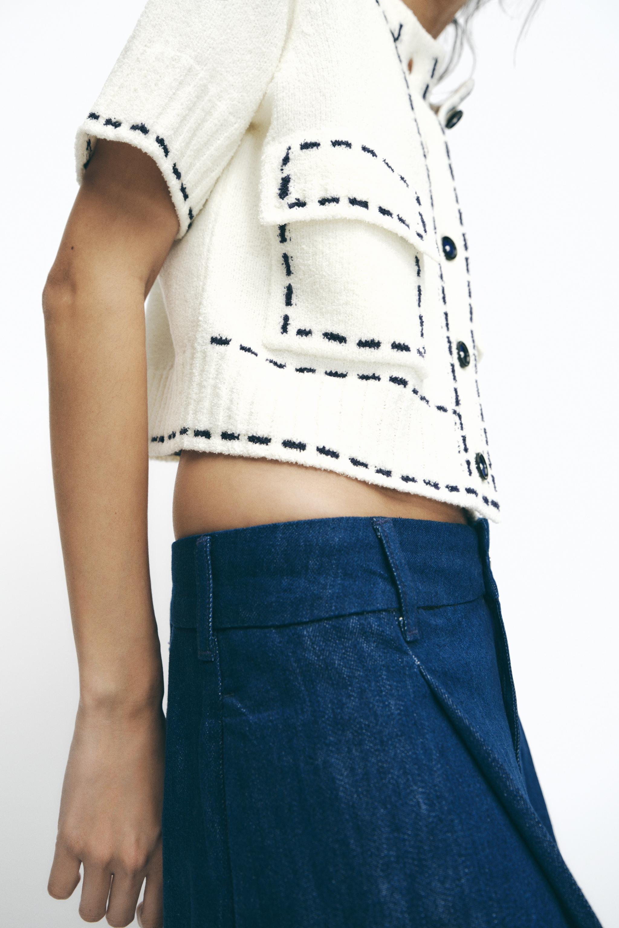 ODM Women's Contrast Trim Cardigan with Wide-Legged Denim Trousers – Customizable Wholesale Fashion Set for Retailers