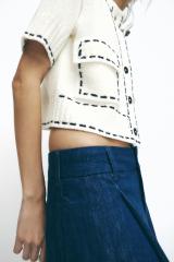 ODM Women's Contrast Trim Cardigan with Wide-Legged Denim Trousers – Customizable Wholesale Fashion Set for Retailers