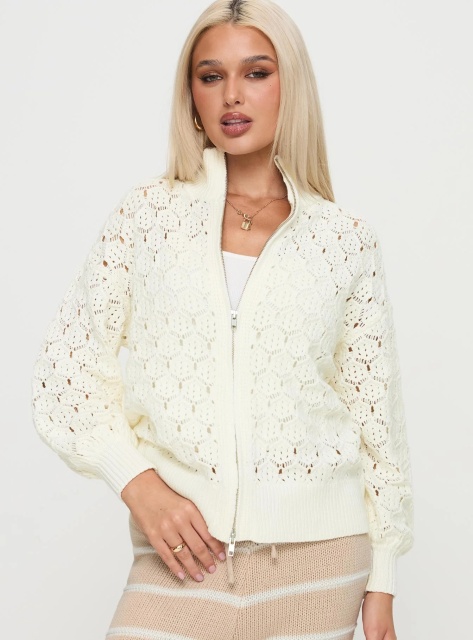 OEM/ODM Women's Crochet Knit Zip-Up Sweater – Customizable Knit Sweater for Wholesale Retailers