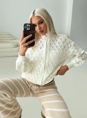 OEM/ODM Women's Crochet Knit Zip-Up Sweater – Customizable Knit Sweater for Wholesale Retailers