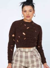 Personalized Women's Distressed Cropped Knit Sweater – Customizable Wholesale Sweater for Retailers