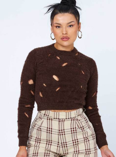 Personalized Women's Distressed Cropped Knit Sweater – Customizable Wholesale Sweater for Retailers