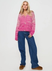 Customized Pink Ombre Knit Cardigan – Wholesale Lightweight Cardigan with V-Neck and Button Front for Retailers