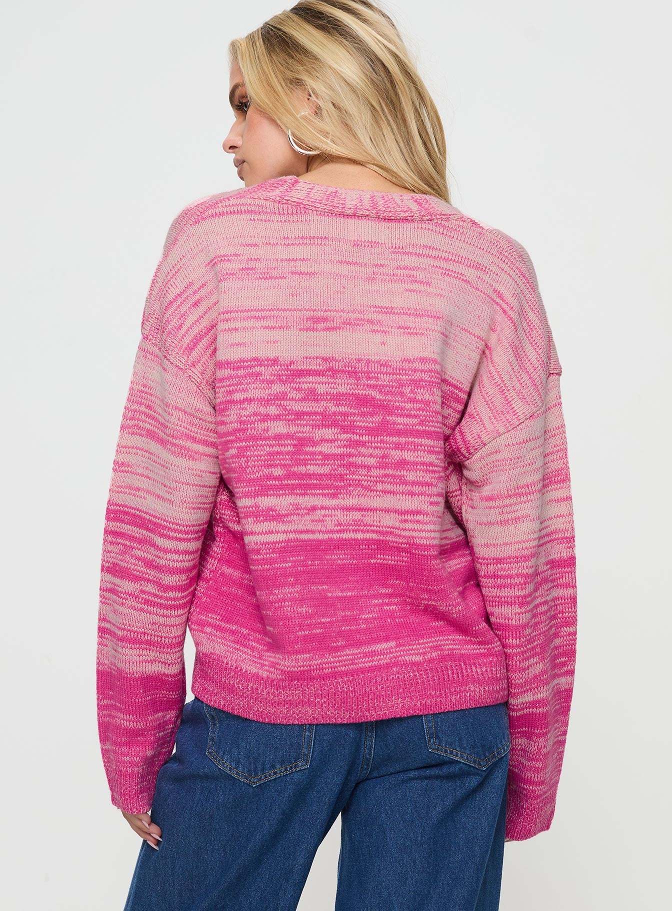 Customized Pink Ombre Knit Cardigan – Wholesale Lightweight Cardigan with V-Neck and Button Front for Retailers