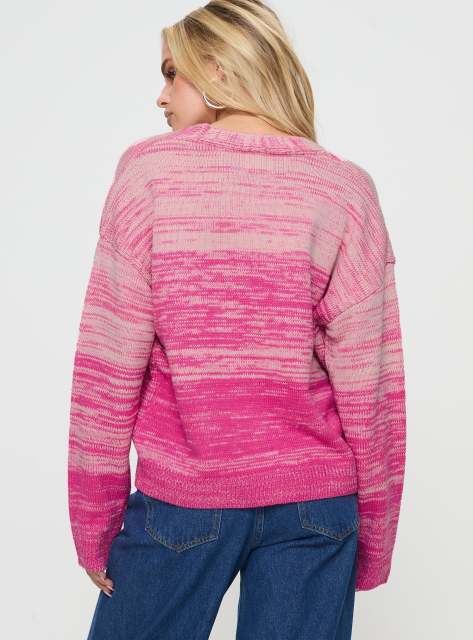 Customized Pink Ombre Knit Cardigan – Wholesale Lightweight Cardigan with V-Neck and Button Front for Retailers