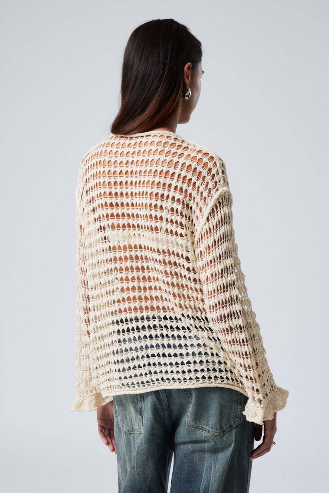 Customized Cream Mesh crochet Pullover – Wholesale Customizable Lightweight Pullover for Retailers