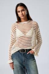 Customized Cream Mesh crochet Pullover – Wholesale Customizable Lightweight Pullover for Retailers