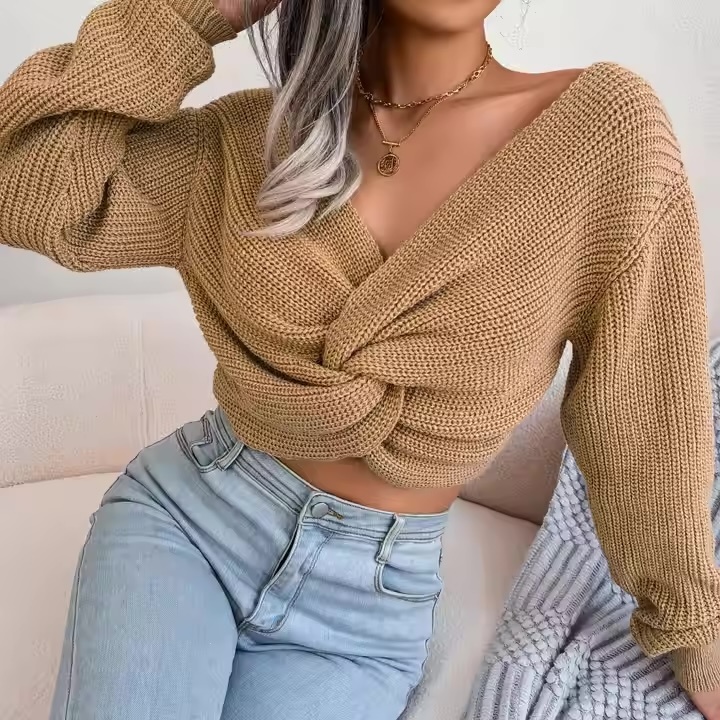 Factory Direct Knot-Front Knit Sweater for Wholesale - Customizable & Stylish Sweater for Retailers