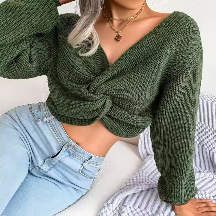 Factory Direct Knot-Front Knit Sweater for Wholesale - Customizable & Stylish Sweater for Retailers