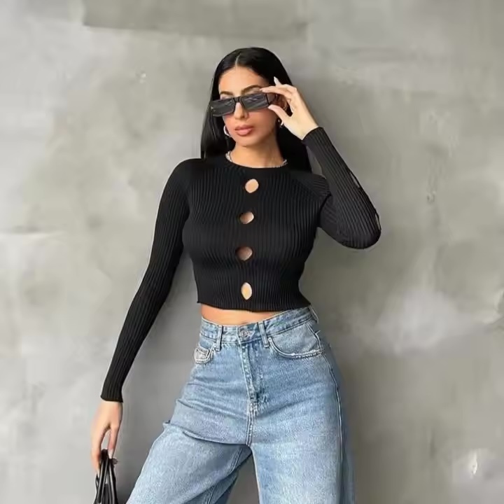 Wholesale Custom Cut-Out Ribbed Knit Crop Top for Women - Modern & Trendy Design for Fashion Retailers