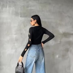 Wholesale Custom Cut-Out Ribbed Knit Crop Top for Women - Modern & Trendy Design for Fashion Retailers