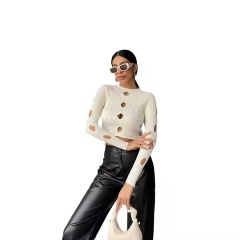 Wholesale Custom Cut-Out Ribbed Knit Crop Top for Women - Modern & Trendy Design for Fashion Retailers