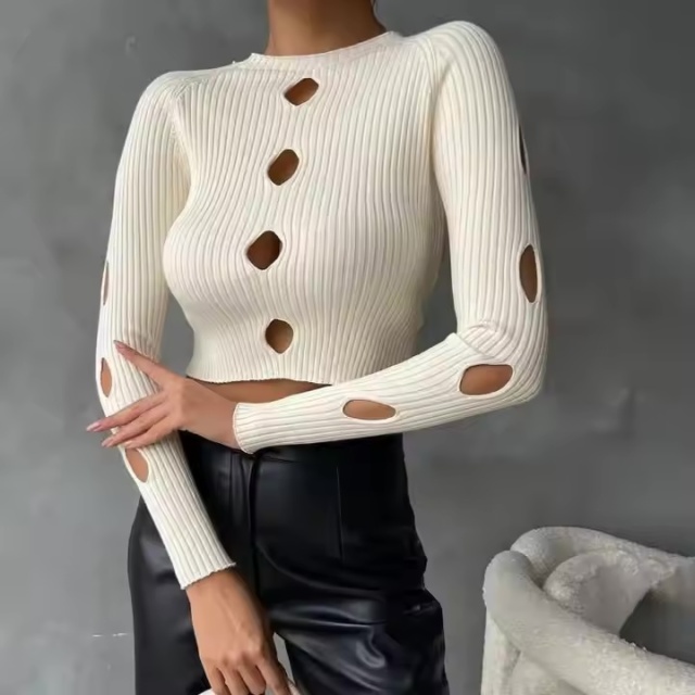 Wholesale Custom Cut-Out Ribbed Knit Crop Top for Women - Modern & Trendy Design for Fashion Retailers