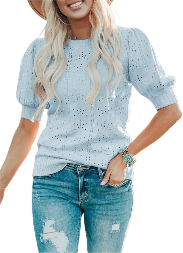 OEM Available Puff Sleeve Eyelet Knit Top in Bright Yellow – Custom Women’s Top Manufacturer | Jubaodi