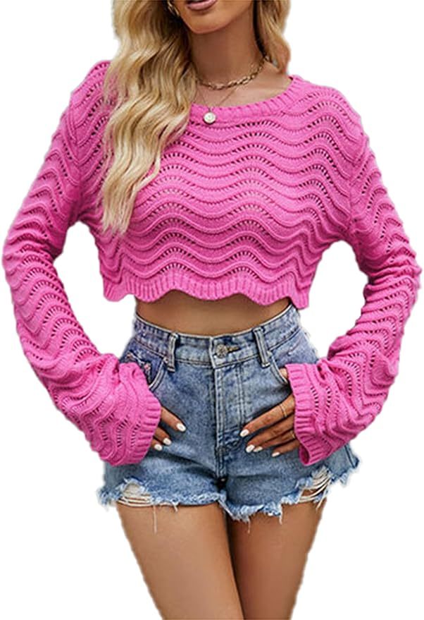 Custom Cropped Wavy Knit Sweater with Bell Sleeves in Black – ODM/OEM Women’s Knitwear Manufacturer | Jubaodi