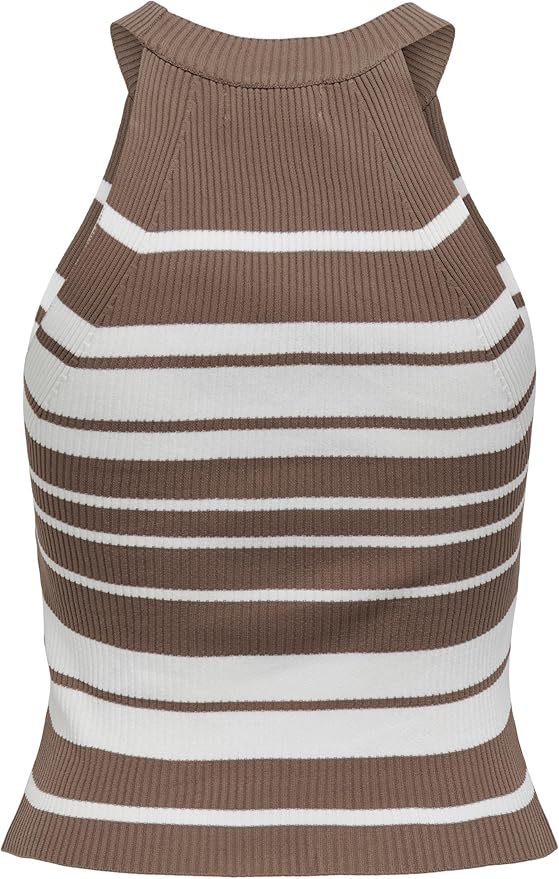 Factory Direct Striped Ribbed Sleeveless Top in Brown and White – Customizable Women’s Knit Top Manufacturer | Jubaodi