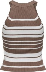 Factory Direct Striped Ribbed Sleeveless Top in Brown and White – Customizable Women’s Knit Top Manufacturer | Jubaodi