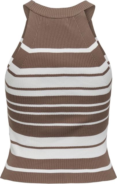 Factory Direct Striped Ribbed Sleeveless Top in Brown and White – Customizable Women’s Knit Top Manufacturer | Jubaodi