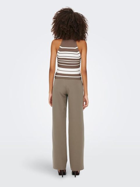 Factory Direct Striped Ribbed Sleeveless Top in Brown and White – Customizable Women’s Knit Top Manufacturer | Jubaodi