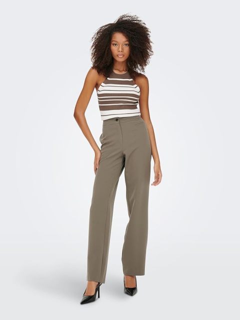 Factory Direct Striped Ribbed Sleeveless Top in Brown and White – Customizable Women’s Knit Top Manufacturer | Jubaodi