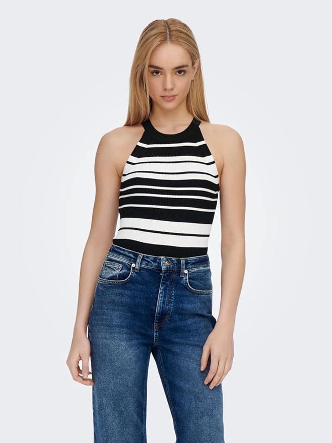 Factory Direct Striped Ribbed Sleeveless Top in Brown and White – Customizable Women’s Knit Top Manufacturer | Jubaodi