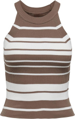 Factory Direct Striped Ribbed Sleeveless Top in Brown and White – Customizable Women’s Knit Top Manufacturer | Jubaodi