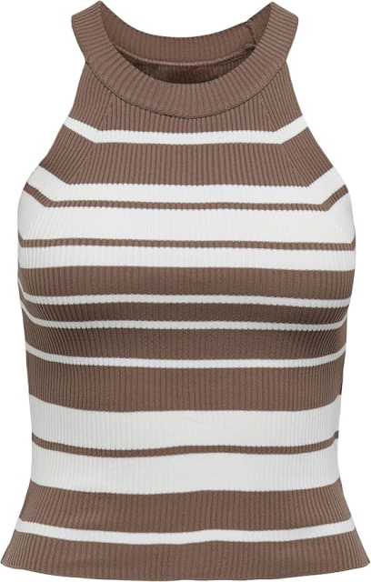 Factory Direct Striped Ribbed Sleeveless Top in Brown and White – Customizable Women’s Knit Top Manufacturer | Jubaodi