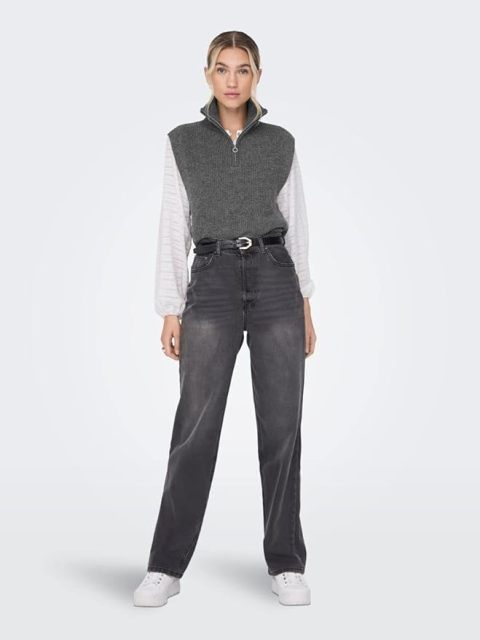 Custom Sleeveless Knit Mock Neck Zip-Up Sweater in Light Grey – ODM/OEM Women’s Sweater Manufacturer | Jubaodi